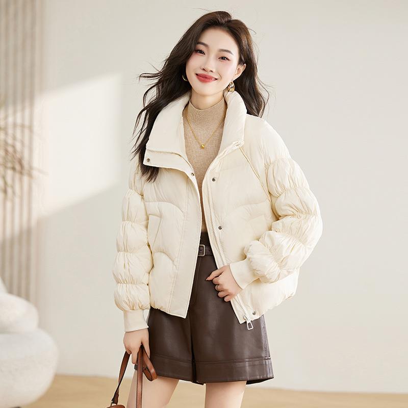 冬季小个子时小尚宽松立领设计感HE3358众90白绒鸭外5套潮流羽绒