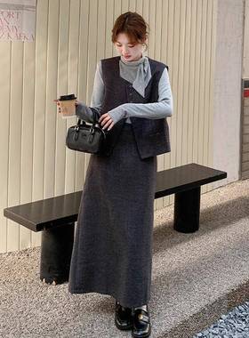 秋灰色通勤职业套装裙女季20D034-68725新三款设计感马甲底衫半身