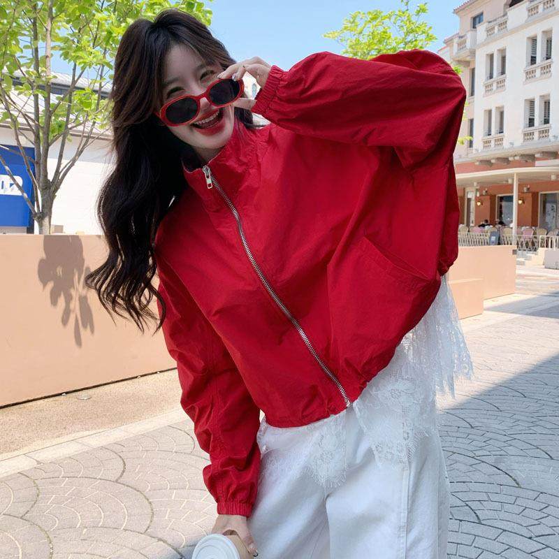 红色女设计感廓形外0套秋225新款款美式D143-888休闲时尚蕾丝拼接