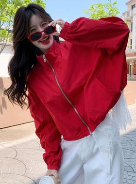 红色女设计感廓形外0套秋225新款款美式D143-888休闲时尚蕾丝拼接