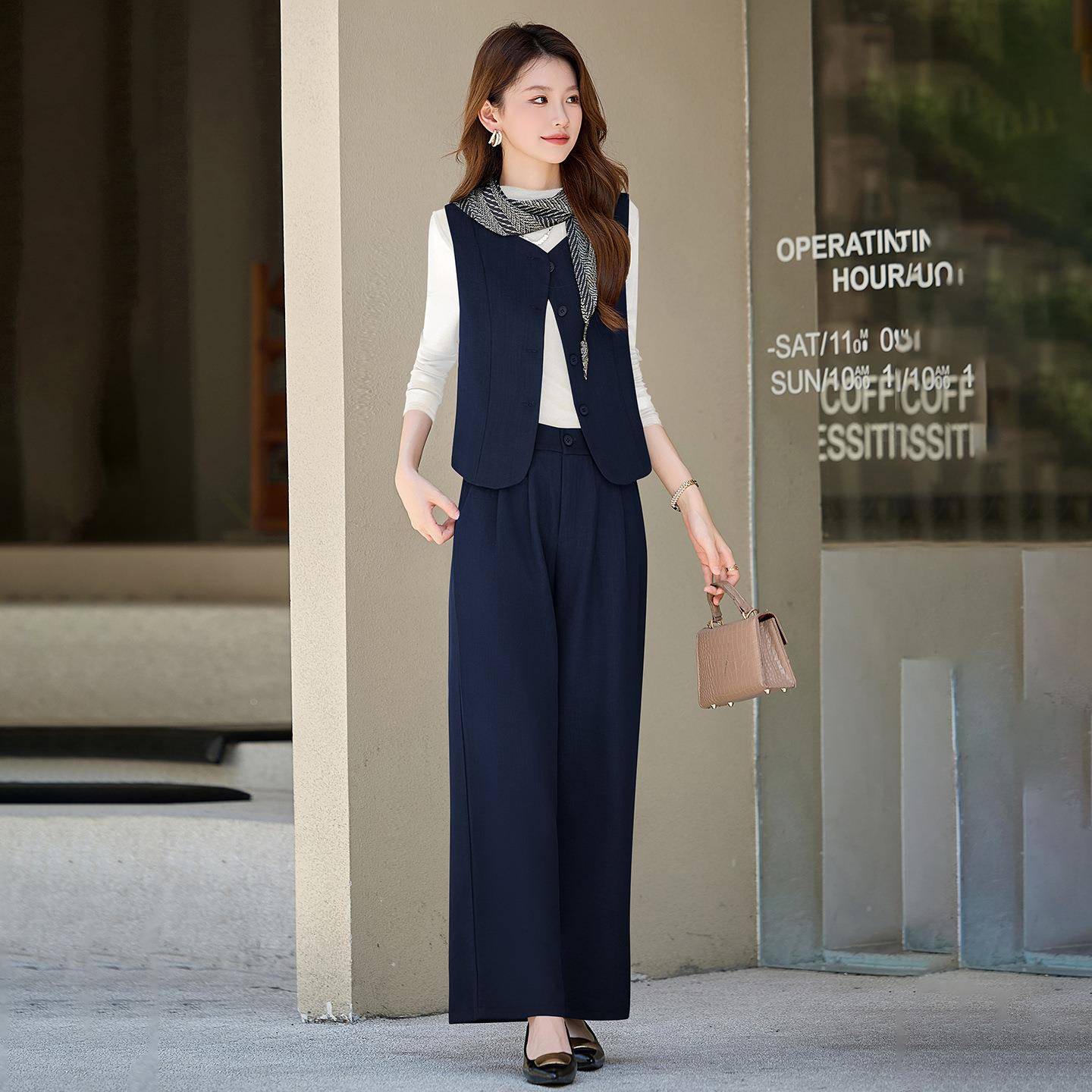 套202装5尚秋季新款女装时洋HM8262-0气8马甲高腰阔腿裤两件套配