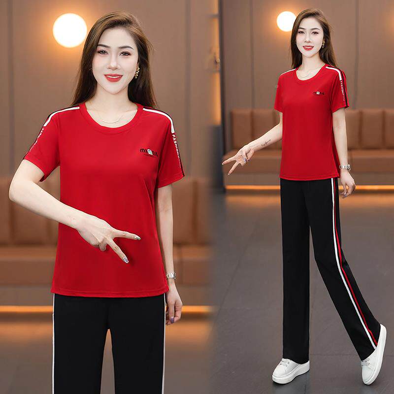 品牌休闲运动套装女季新款89795695尚件韩夏版时大码圆领跑步服两