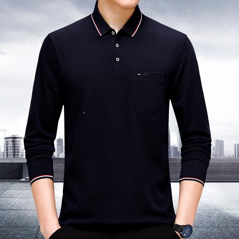 春秋男士爸光棉丝袖T恤中年人上衣POLO打底衫中6891长老年男装爸