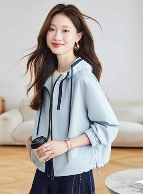 双拉链拼色连帽MZ68875锋衣205秋新款时尚休闲绳设计感外抽套M2Z6