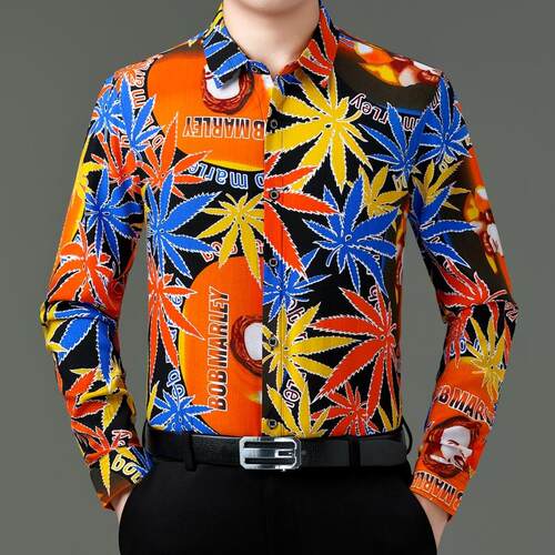 秋新款中衬年士2531-LL长袖衫中老年爸爸装商务休丝闲光棉男碎花