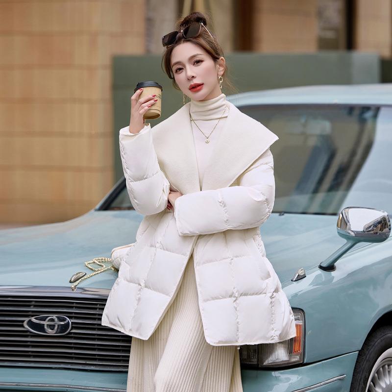 2款04新女装冬季修身腰中长款羽绒服女小个YJ6899-1子翻领外套 收