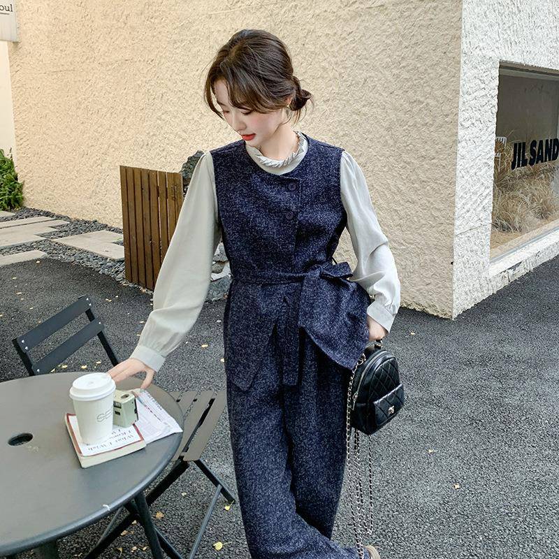 初秋搭高级感法质C090-127套装女2穿024式气轻熟复古牛仔马甲阔腿