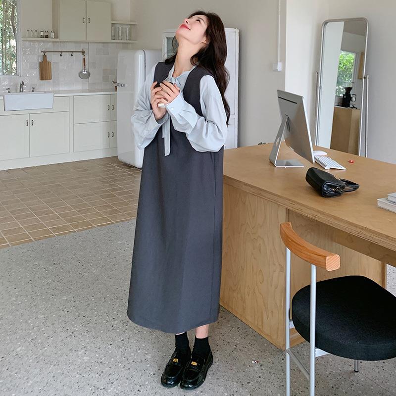 灰色2显瘦连衣裙女秋套205心新c139-811款宽松休闲气质松弛感衬衫