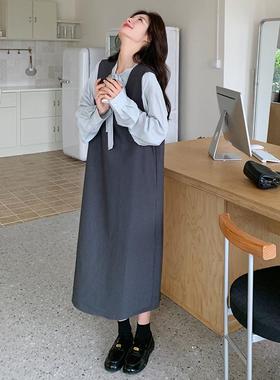 灰色2显瘦连衣裙女秋套205心新c139-811款宽松休闲气质松弛感衬衫