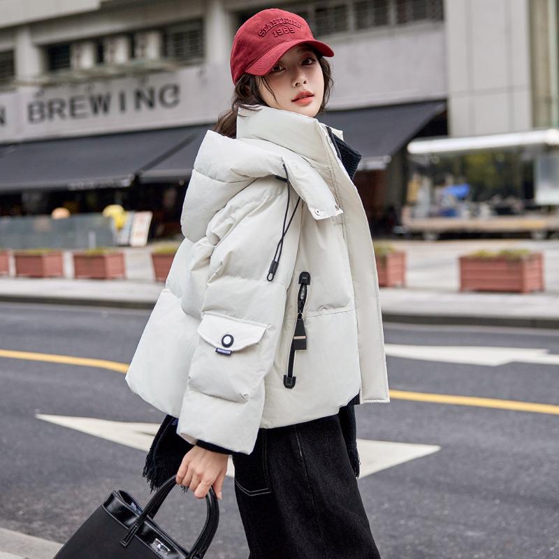 女式羽绒冬季外新款韩版宽松连帽新国标90包白鸭绒面服套Y24110-1