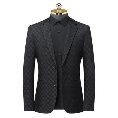 21205-L025秋冬身新款男士西装版中青年男装韩休闲流修黑花西服外