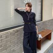 深蓝色闲韩系马休甲C159 t女秋冬大方得体穿搭o 2025新款 905裤 套装