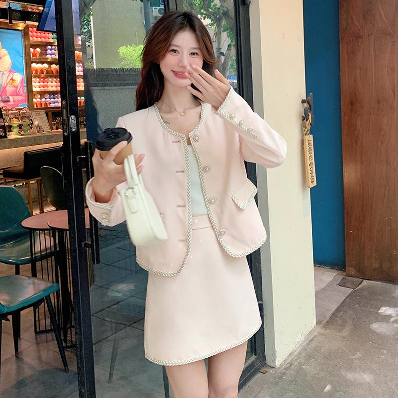 名小风短香裙套装女春秋新款女媛减龄穿搭2半身裙HG99222两件套裙