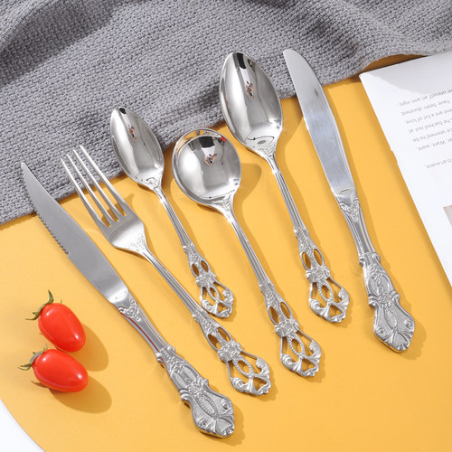 欧式ins皇庭浮雕不锈钢亮面西餐