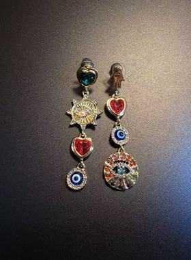 开花的橄榄 Vintage古着 Colorful Eye 恶魔之眼不对称耳环 耳饰