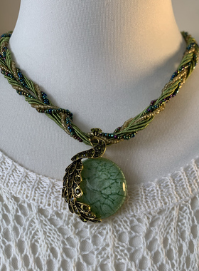 开花的橄榄 Vintage古着 Peacock gemstone绿色项链