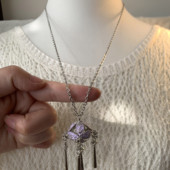 橄榄 Vintage古着 Purple 开花 Hydrangea紫色绣球花长款 项链