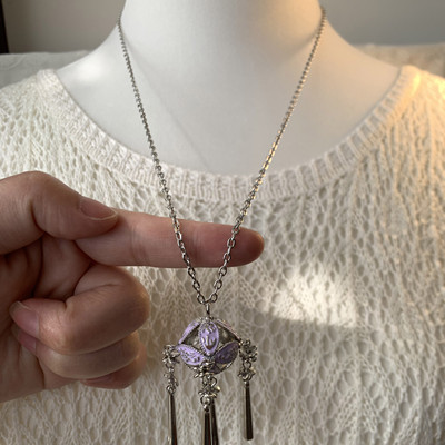 开花的橄榄 Vintage古着 Purple Hydrangea紫色绣球花长款项链