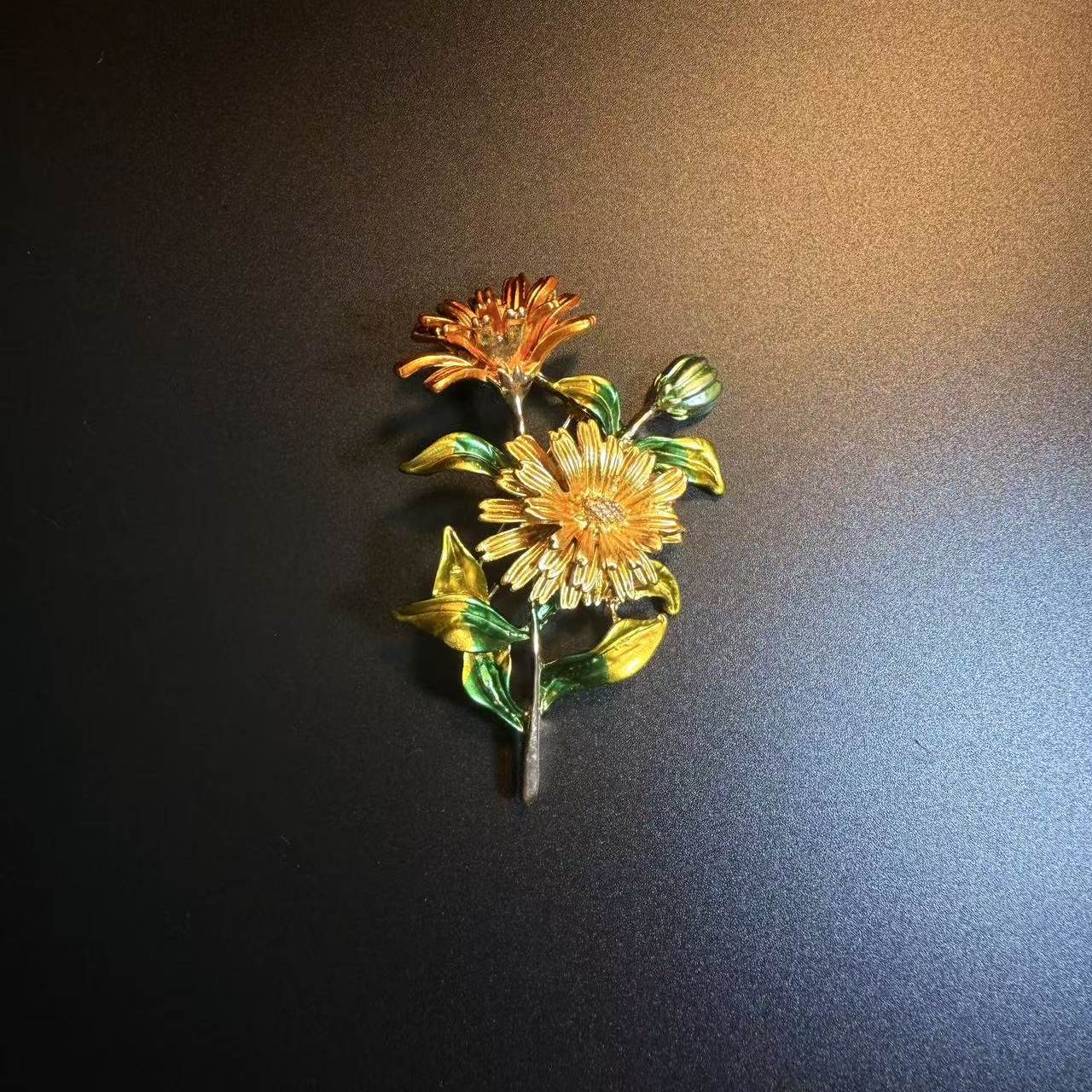 开花的橄榄 Vintage古着 Autumn Brooch黄色雏菊胸针