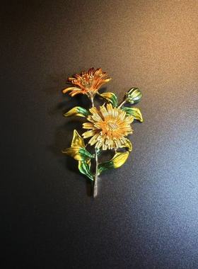 开花的橄榄 Vintage古着 Autumn Brooch黄色雏菊胸针