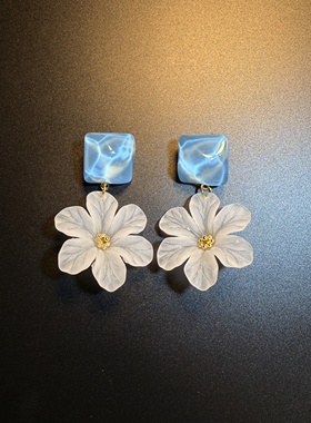 开花的橄榄 Vintage古着 Frost Bloom蓝色花朵耳钉 耳环 耳饰