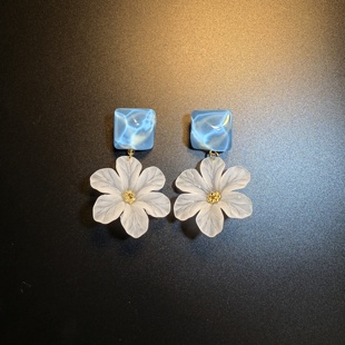 开花的橄榄 Vintage古着 Frost Bloom蓝色花朵耳钉 耳环 耳饰