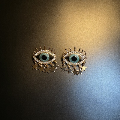 开花的橄榄Vintage古着 Hue Gaze恶魔之眼星星流苏耳钉 耳环 耳饰