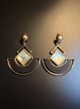 开花的橄榄 Vintage古着 Art Deco Moons黑色几何耳钉 耳环 耳饰