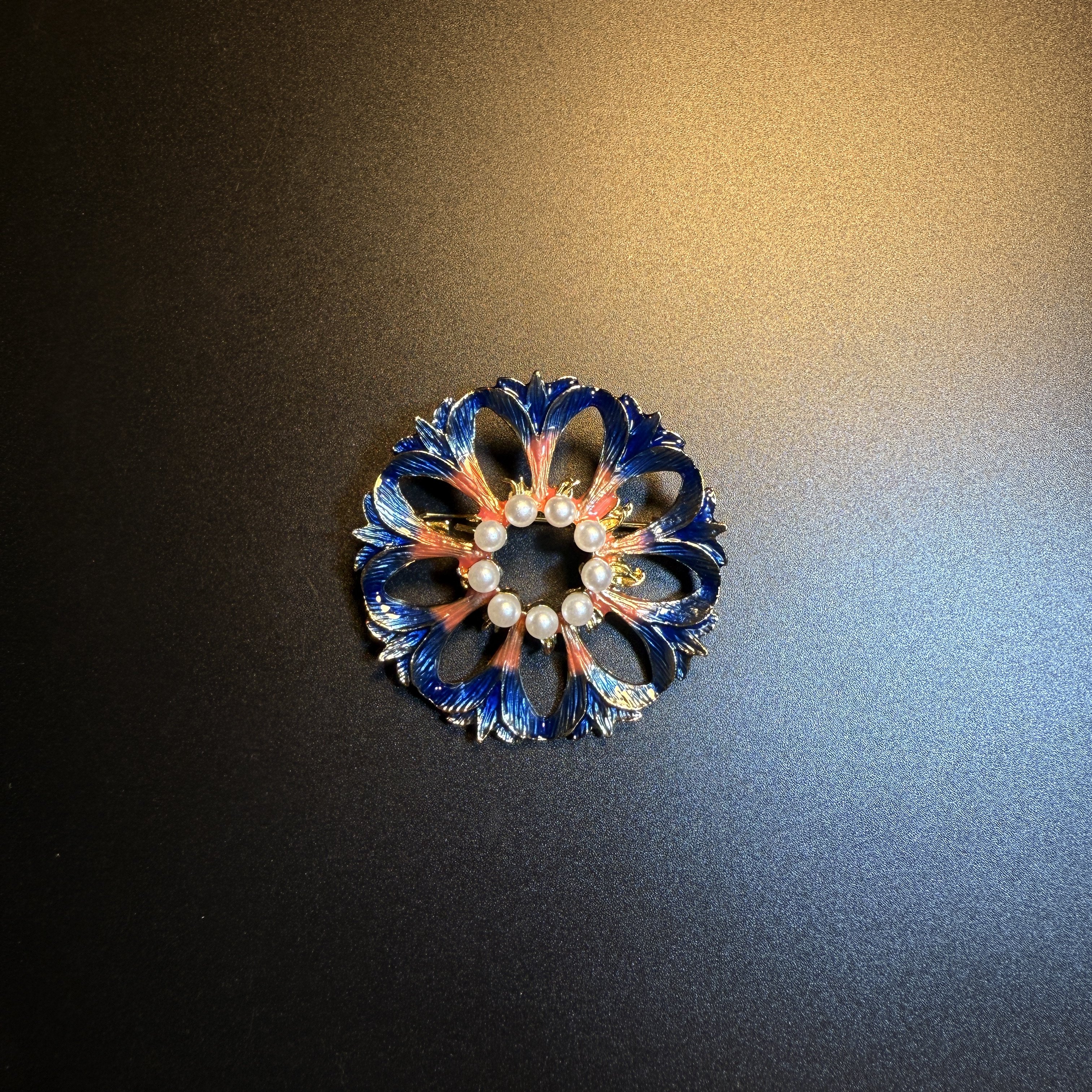 开花的橄榄 Vintage古着 Cobalt Bloom蓝色珐琅花环胸针