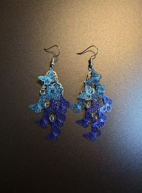 开花的橄榄 Vintage古着 Artistic Butterfly蓝色蝴蝶耳环 耳饰