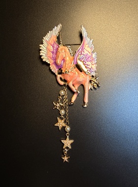 开花的橄榄 Vintage古着 Star Pegasu珐琅天马流苏马年胸针