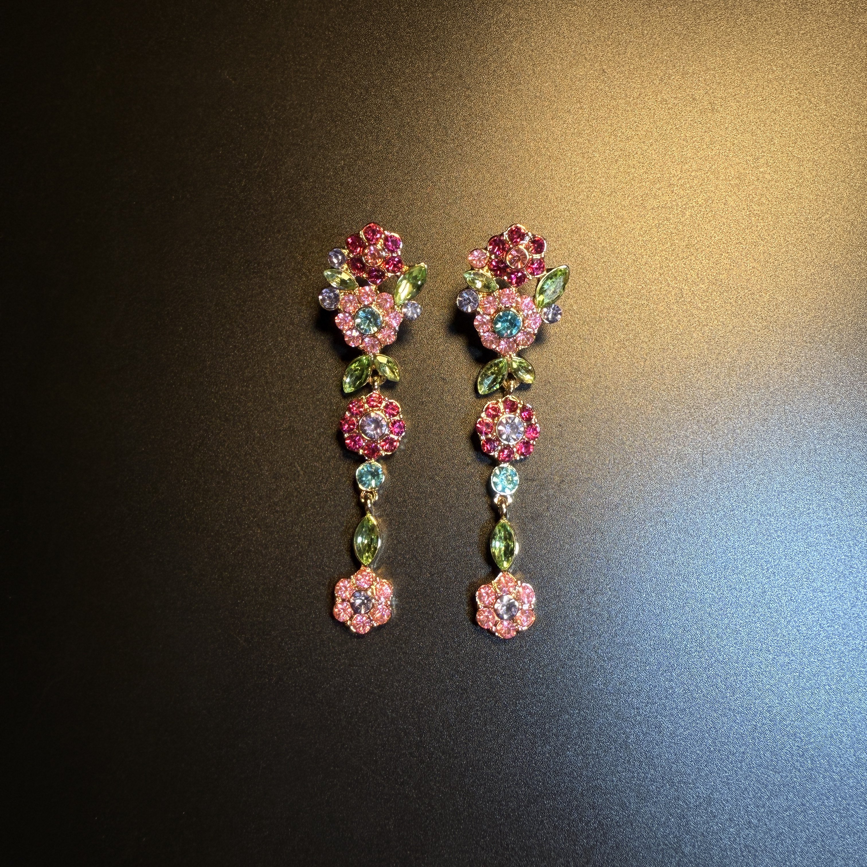 开花的橄榄 Vintage古着 Candy Bloom粉色花朵流苏耳钉 耳环 耳饰