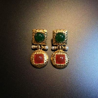 开花的橄榄 Vintage古着  Classic Charms复古撞色耳钉 耳环 耳饰