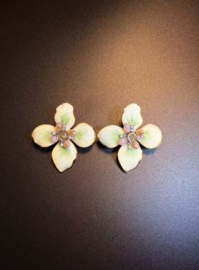 开花的橄榄 Vintage古着 Flower Dew绿色花朵耳钉 耳环 耳饰