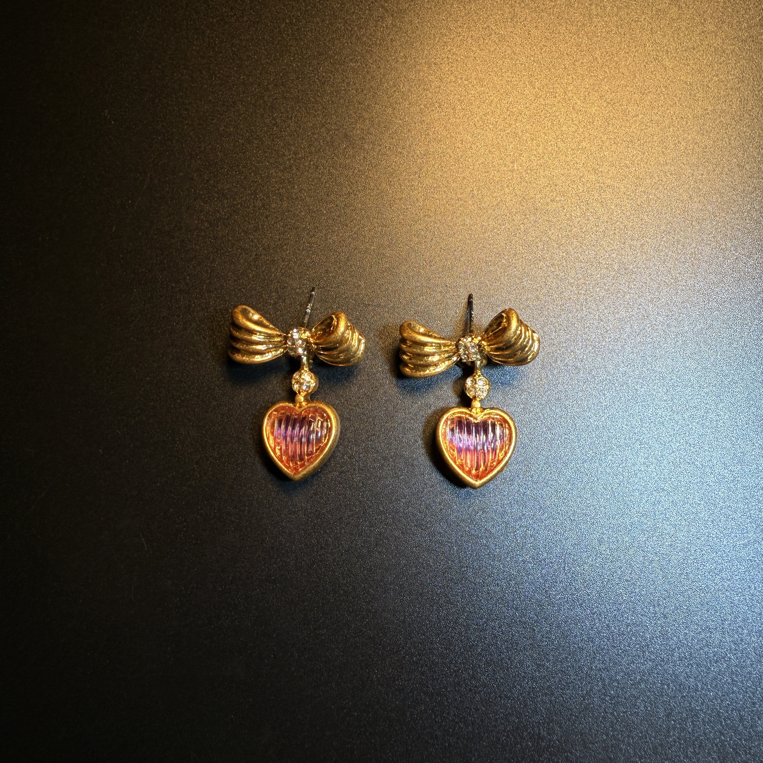 开花的橄榄 Vintage古着 Candy Heart粉色爱心蝴蝶结耳钉耳环耳饰