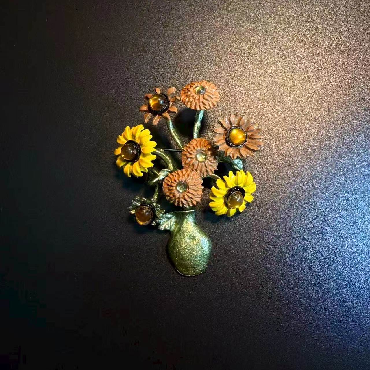 开花的橄榄 Vintage古着 Sunflower Brooch向日葵花朵胸针