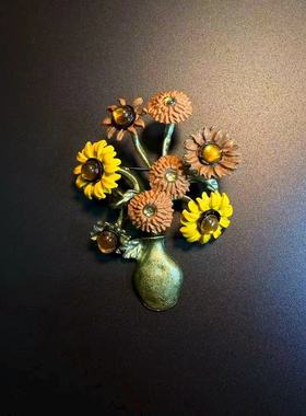 开花的橄榄 Vintage古着 Sunflower Brooch向日葵花朵胸针