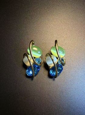 开花的橄榄 Vintage古着 Lime Gleam绿色几何耳钉 耳环 耳饰