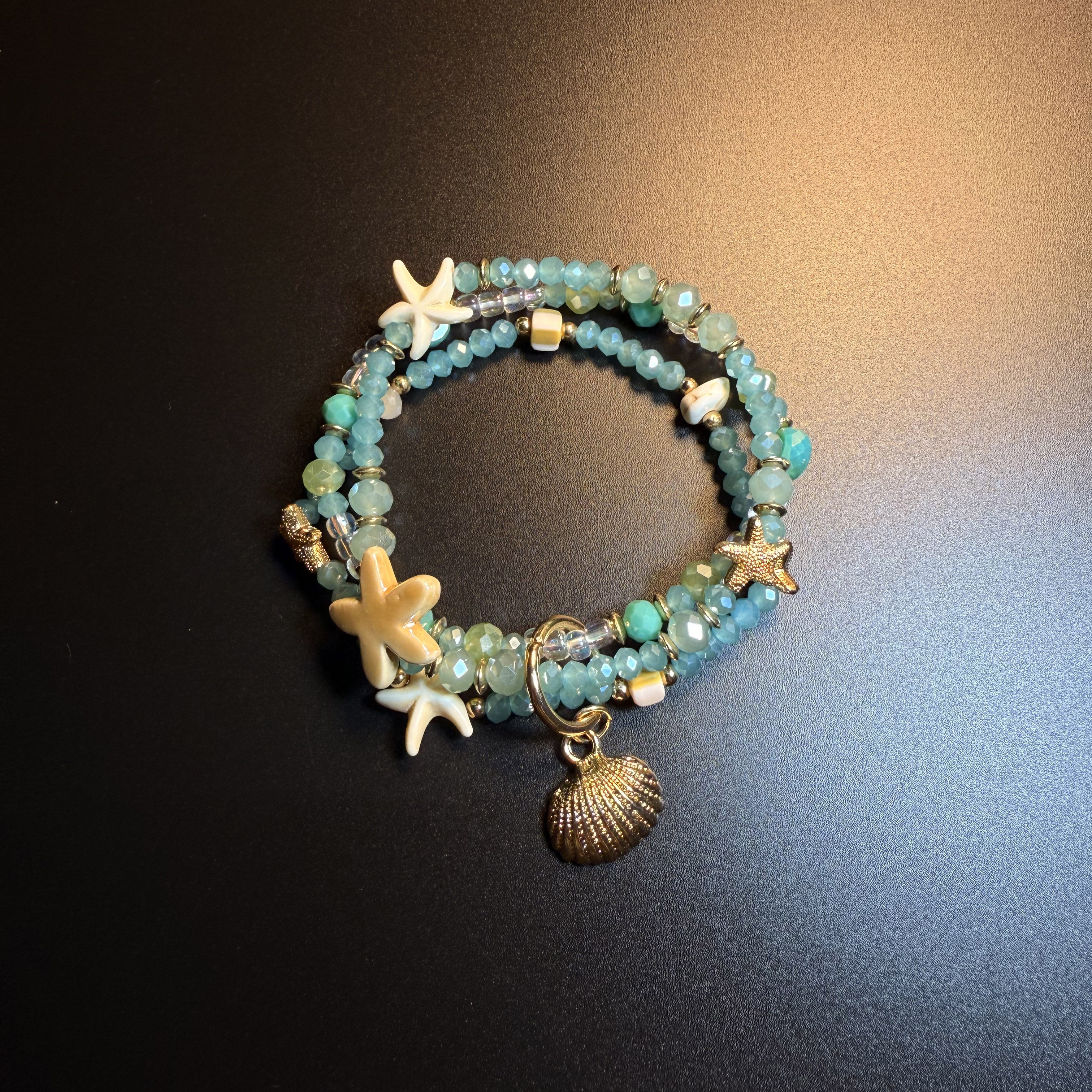 开花的橄榄 Vintage复古 Starfish Cove多层叠戴贝壳海星串珠手链