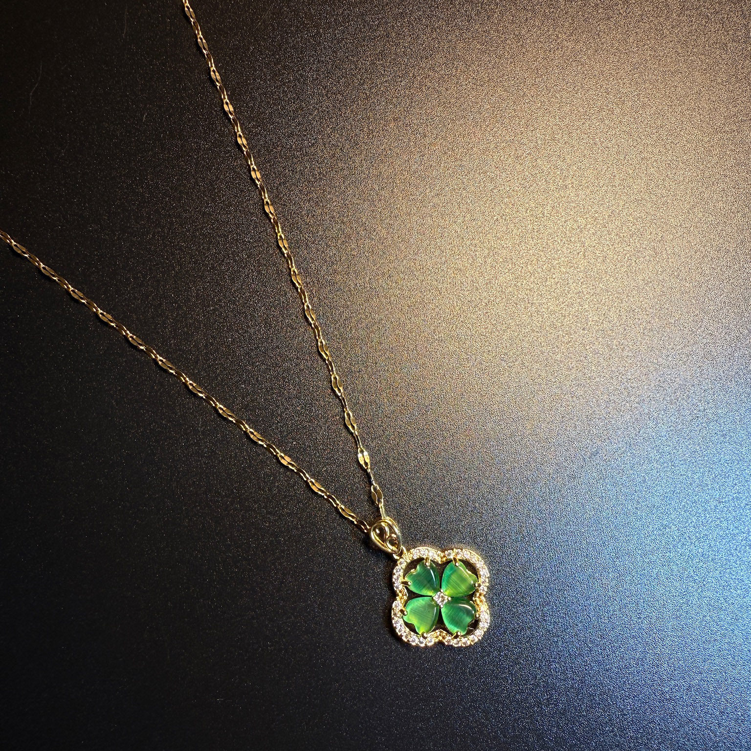 开花的橄榄 Vintage古着 Clover Treasure绿色四叶草项链 锁骨链