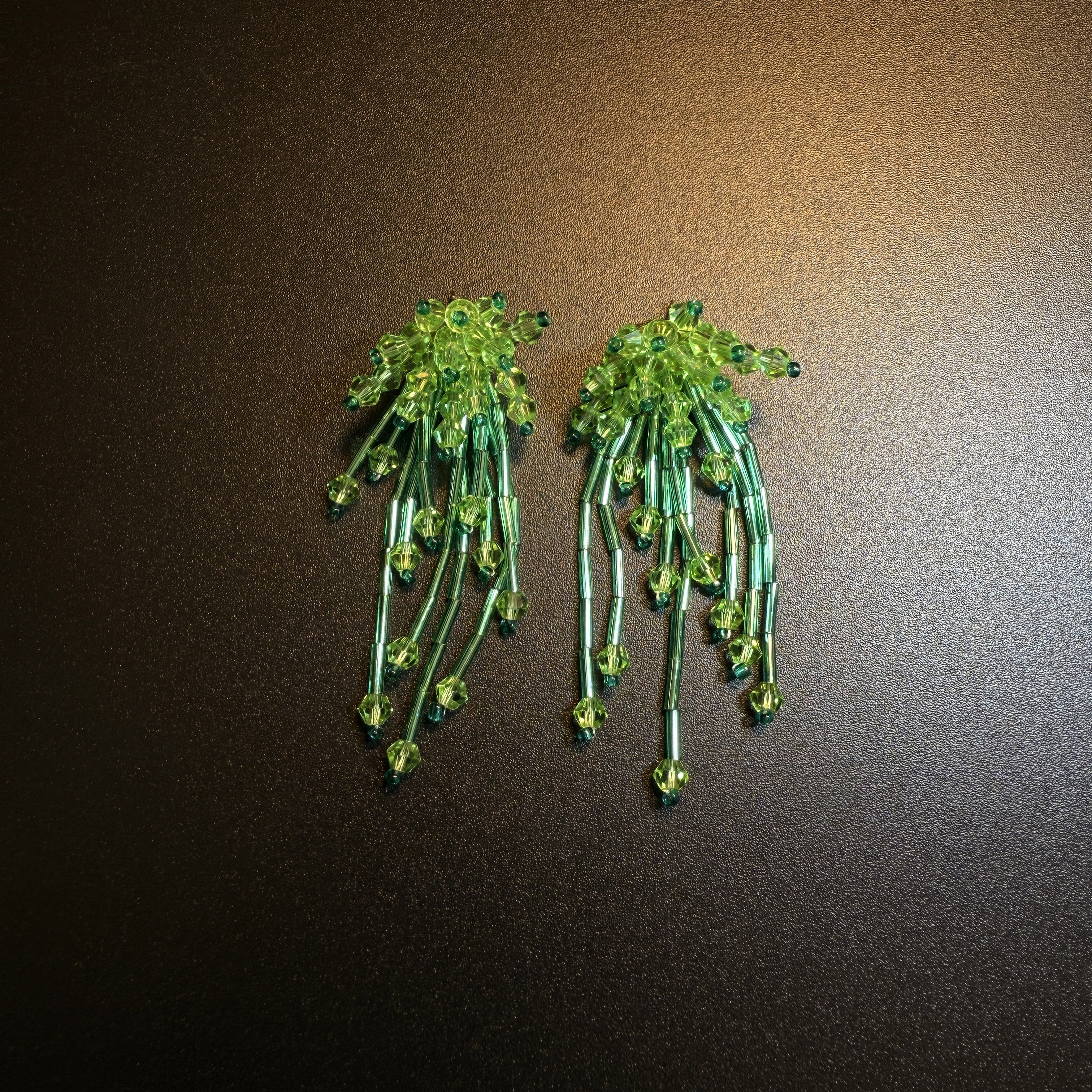 开花的橄榄 Vintage古着 Lush Drop翠绿串珠流苏耳环 耳饰