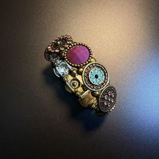 Deco 开花 Art Vintage古着 Bracelet复古撞色拼接手链镯 橄榄