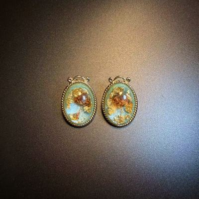 开花的橄榄 Vintage古着 Resin Bloom真花金箔琉璃耳钉 耳环 耳饰