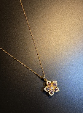 开花的橄榄 Vintage古着 Chic Petal紫色可旋转花朵项链 锁骨链