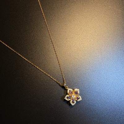 开花的橄榄 Vintage古着 Chic Petal紫色可旋转花朵项链 锁骨链