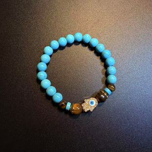 Mystic Vintage古着 Beads恶魔之眼蓝色松石串珠手链 橄榄 开花