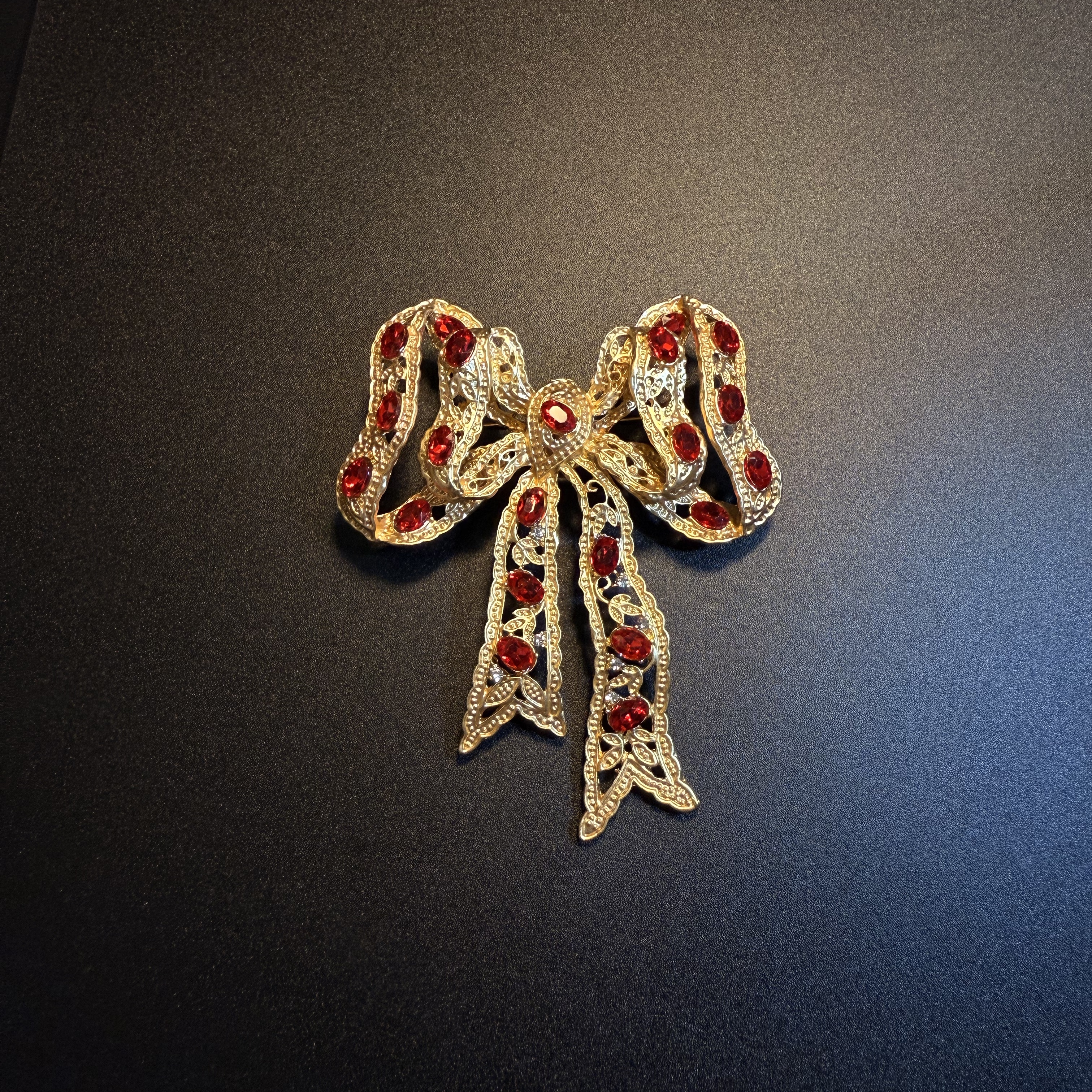 开花的橄榄 Vintage古着 Gilded Bow Brooch红色蝴蝶结胸针