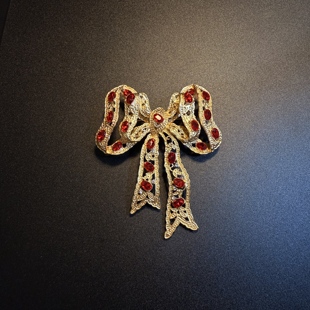 Bow 开花 Gilded Vintage古着 Brooch红色蝴蝶结胸针 橄榄