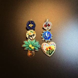 开花的橄榄 Vintage古着 Artistic Drops不对称度假风耳环 耳饰