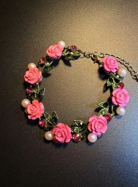 开花的橄榄 Vintage古着 Rosy Garland粉色花朵手链
